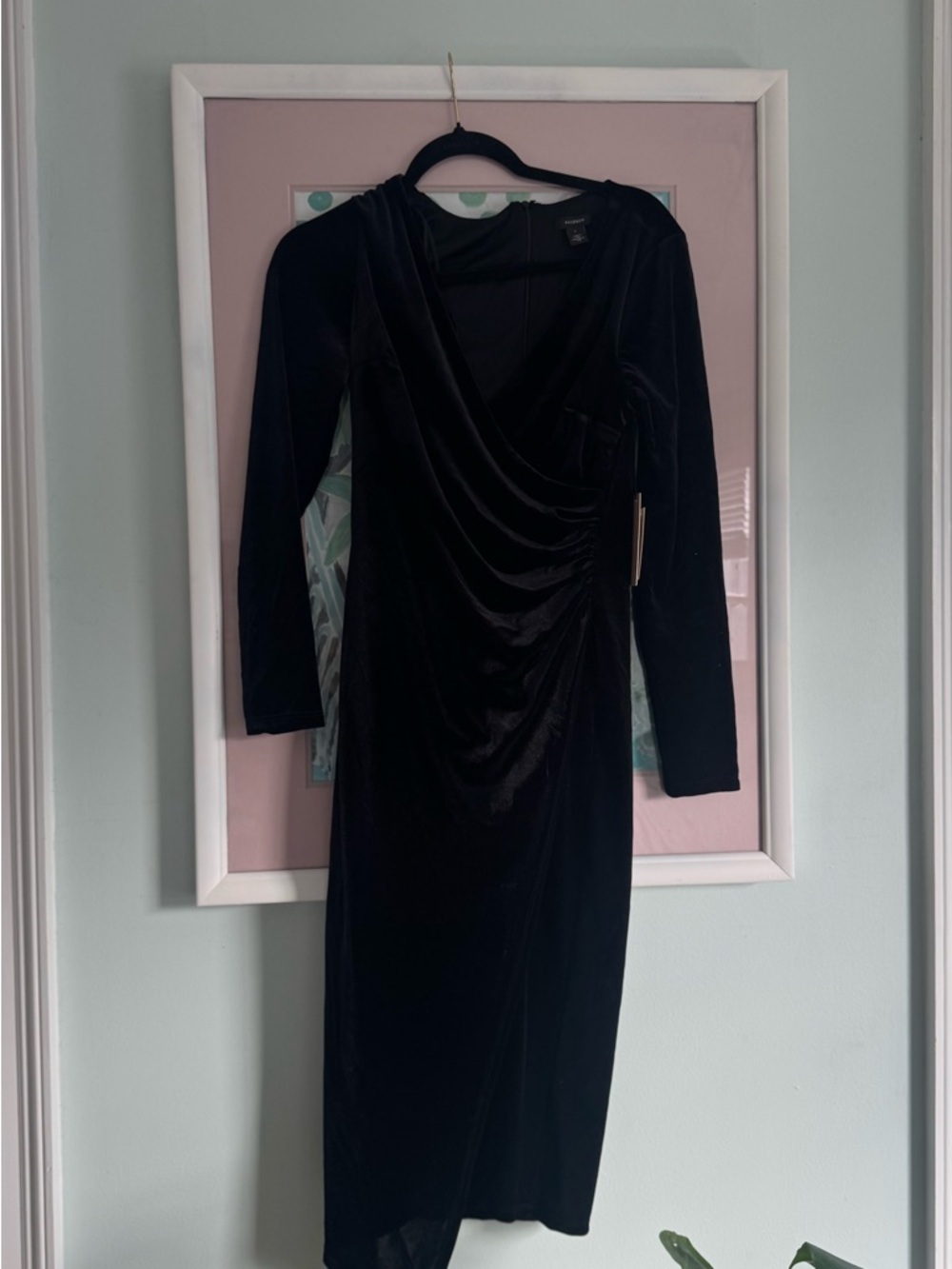 Halogen - Nordstrom Black Velvet Draped Long Sleeve Dress